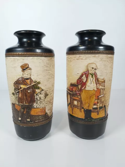 A Pair Of Bretby Art Pottery Dickensian Wares Vases, No.2963D Appr.7.5/19cm Tall