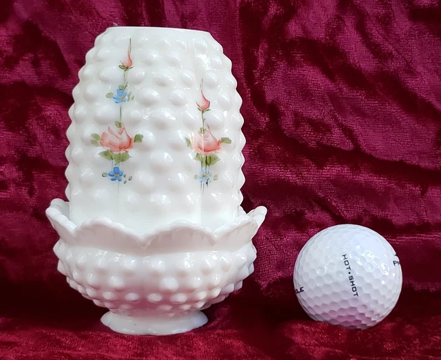 Vintage Fenton Milk Glass Hobnail Fairy Light. Painted Signed Frances Burton