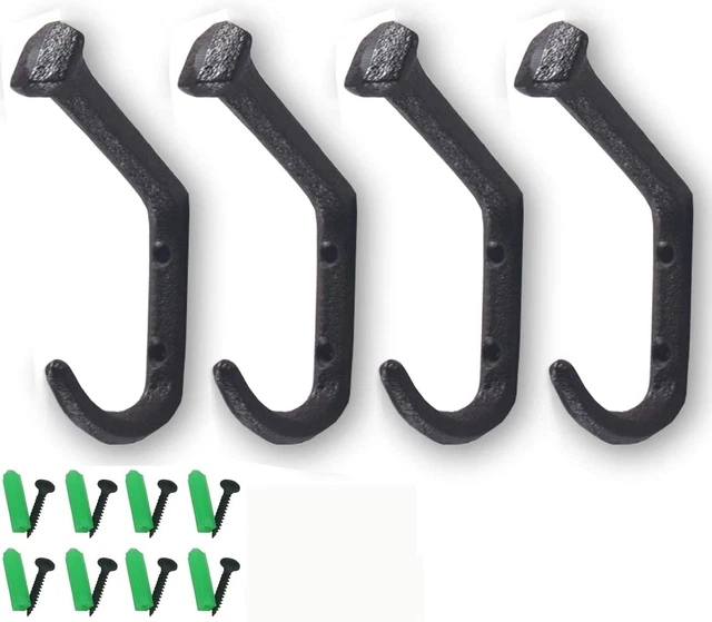 4 Pcs Wall Mount Coat Hanger Hooks Rustic Farmhouse Cast Iron Towel Hang ☑️