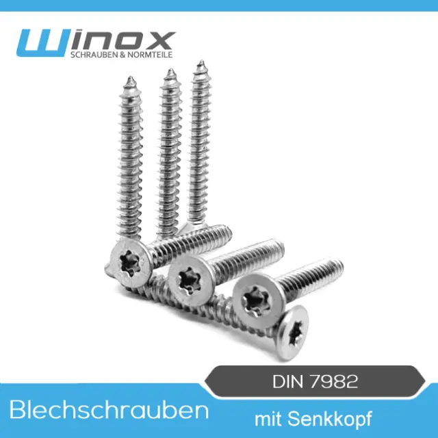 Blechschrauben DIN 7982 Senkkopf 2,9 mm TX Edelstahl V2A Torx-Schraube Schrauben