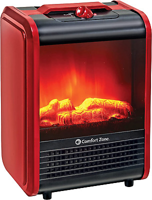 Comfort Zone CZFP1 Portable Fireplace Heater - Electric Freestanding Faux Fire H