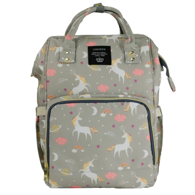 LEQUEEN Unicorn Mommy Mom Baby Diaper Bag Backpack Large Nappy Changing Bag Gray 8