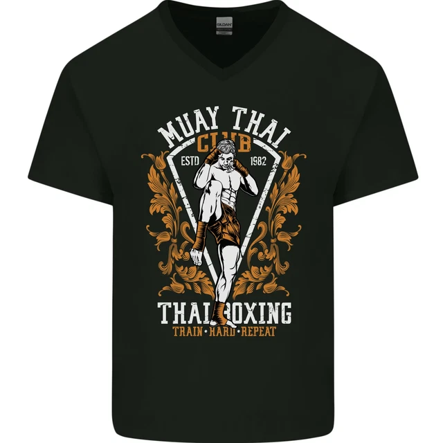 Muay Thai Fighter Warrior MMA Martial Arts Mens V-Neck Cotton T-Shirt