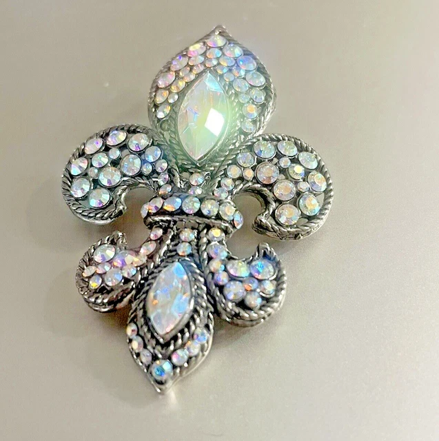 Broche Vintage En Argent Rose Avec Fleur Et Strass Aurora Borealis - Occasion, Style Rétro