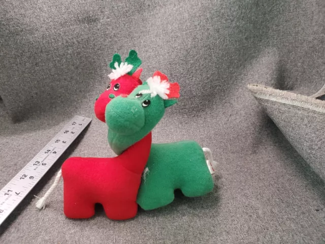 Vtg Russ Berrie Lil Christmas Embraceable Reindeer Dinosaur Red Green Plush
