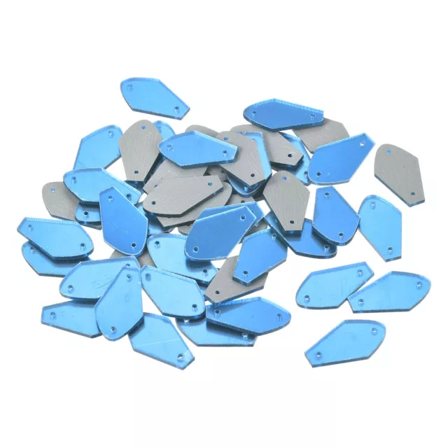 50 Stk. Nähen auf Acryl Spiegelstück Strasssteine Spiegelperlen hellblau 25x15mm