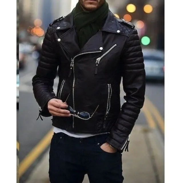 Tab Collar Genuine Lambskin Leather Jacket Black Leather Jacket For Men