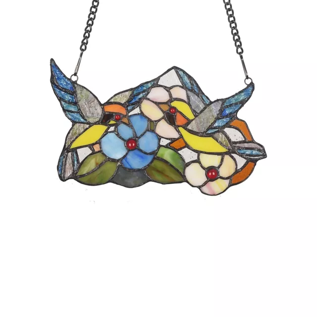 9" x 5" Tiffany Style Birds Stained Glass Window Panel