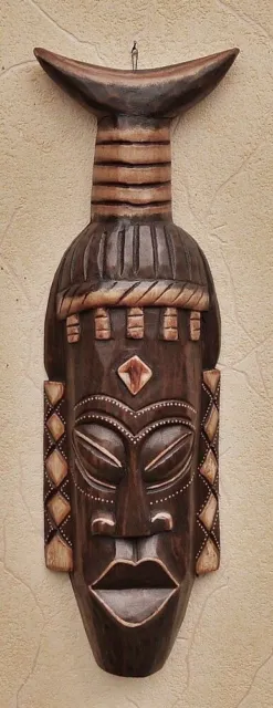 Holzschnitzerei aus Indonesien Bali Maske FRAU mit KOPFSCHMUCK Deko 