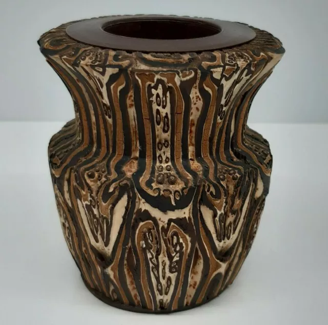 Black Mamaku Ponga New Zealand Tree Fern Wood Carved Pot Vase