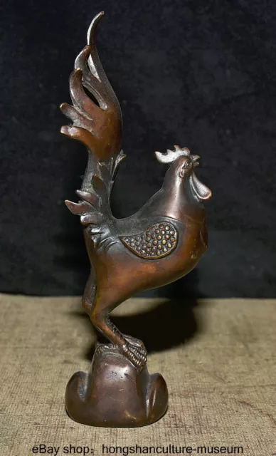 9 " China Bronze Fengshui 12 Zodiac Animal Rooster chicken Wealth Statue