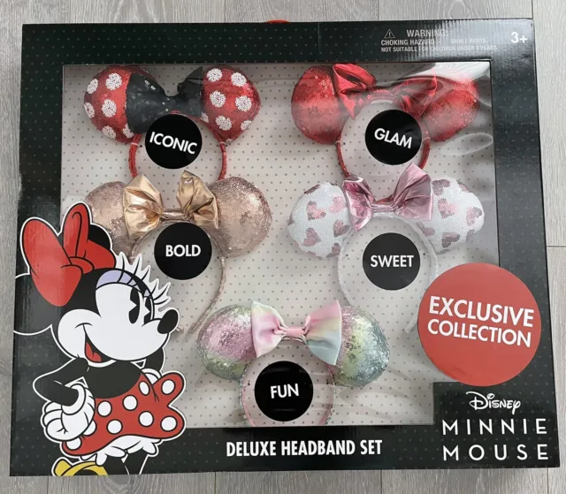 Disney Minnie Mouse Exclusive Collection Ears Headband Set of 5 Deluxe New Glam