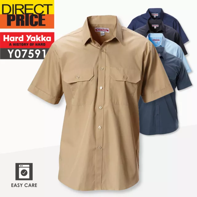 Hard Yakka Foundations Poly Cotton Permanent Press Short Sleeve Shirt Y07591 NEW