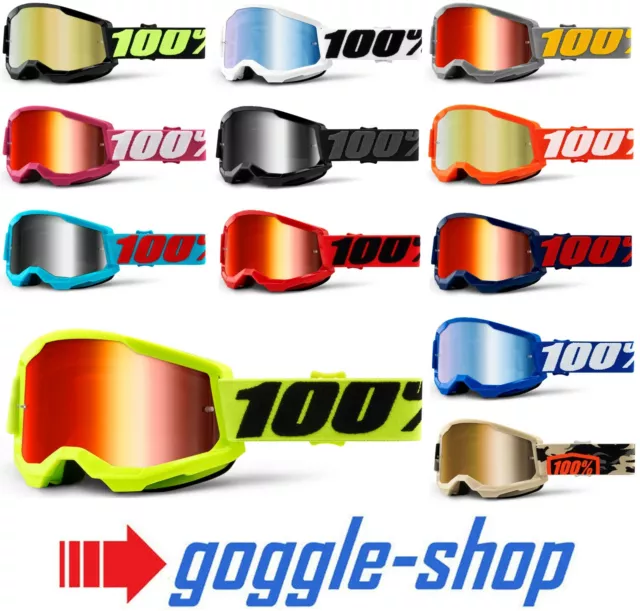 100% STRATA 2 MOTOCROSS MX GOGGLES enduro bike 100 PERCENT MIRROR / CLEAR