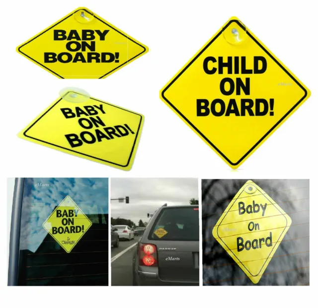2pc BABY ON BOARD CHILD SAFETY SUCTION CUP CAR VEHICLE BABY ON BOARD CAR SIGN