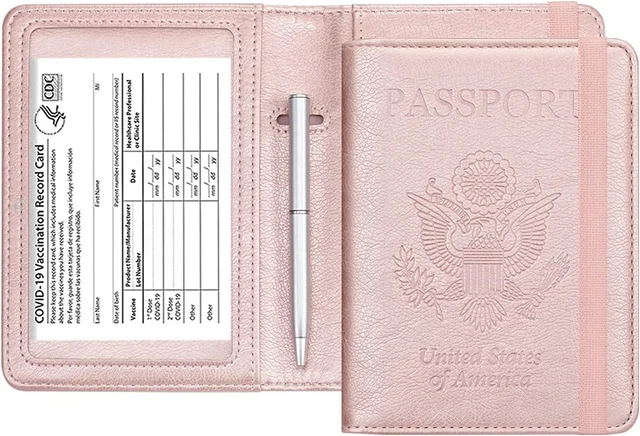 HOTCOOL Passport and Vaccine Card Holder Combo Leather RFID Blocking Wallet with