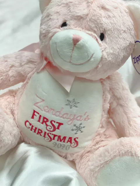 Personalised Large Plush Pink Teddy Bear Baby Girl First Christmas Birth Gift 2