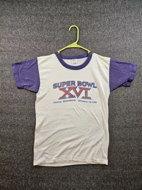 Vintage SUPER BOWL XVI 1982 Pontiac Silverdome RINGER Tee Trench SingleStitch L