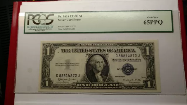 Fr. 1618 1935H $1 Silver Certificate PCGS Gem New 65PPQ Lucky Eights .