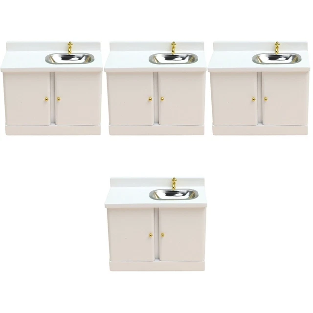 4 piezas Casa de muñecas Fregadero Cocina Armario Miniatura Cocina Armario Mini Madera