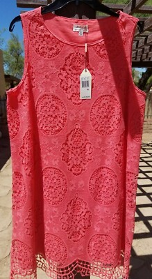 NWT! M.S.S.P. Max Studio Sleeveless Crochet Dress in Watermelon Pink XL $158