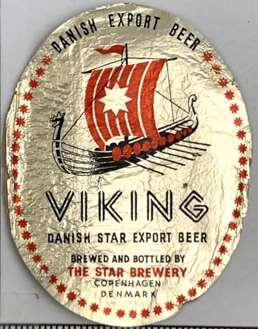 Vintage Viking Danish Star Import Beer Label Export Copenhagen Denmark Ship Foil