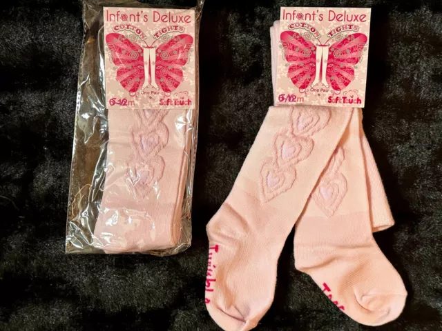 Baby Girl Gorgeous Pink With 3 Hearts Tights 6/12 Months-Wedding-Christening-New