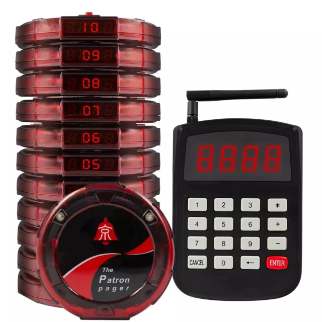 restaurant red guest coaster pager wireless paging system 10 pagers 1 keyboard