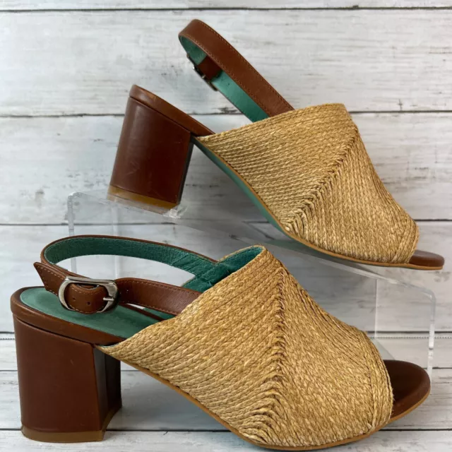 Sundance Slingback Sandals Womens 8M/39 Josselyn Raffia Block Heel Open Toe