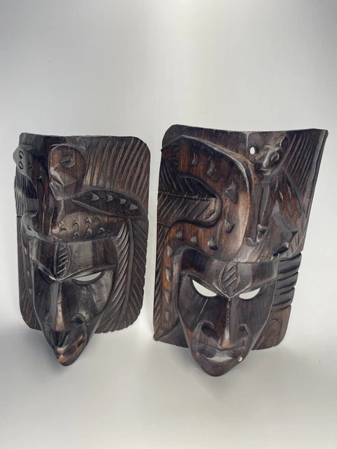 2 Tribal Mask Wall Hanging Wall Art Dark Wood Mask 9''
