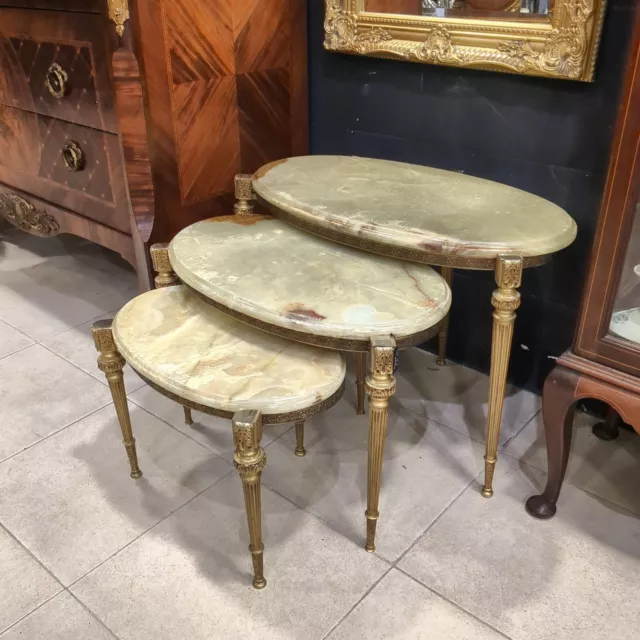 Antique French Onyx Side Table Set, 19th Century