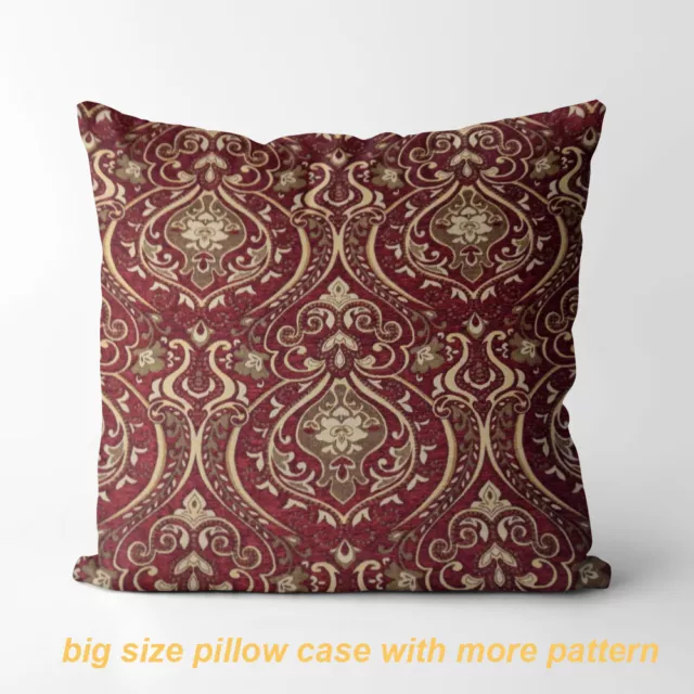 Wk221a Gold on Red Damask Chenille Flower Throw Cushion Cover/Pillow Case *Size 3