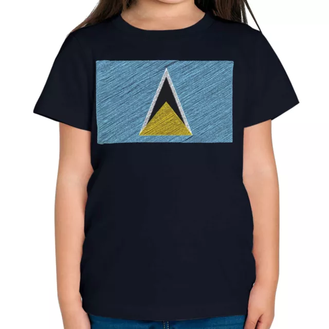 Saint Lucia Scribble Flagge Kinder T-Shirt Top Geschenk St. Lucia Fussball