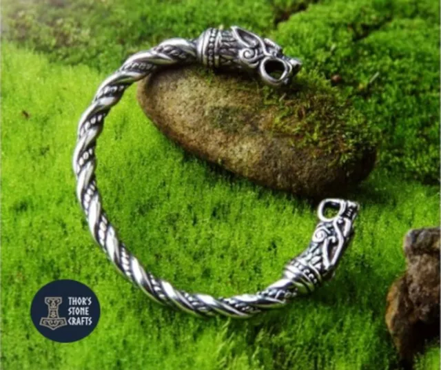 Viking Fenrir Wolf Bracelet Stainless Steel Arm Ring Jewellery Bangle Cuff Norse