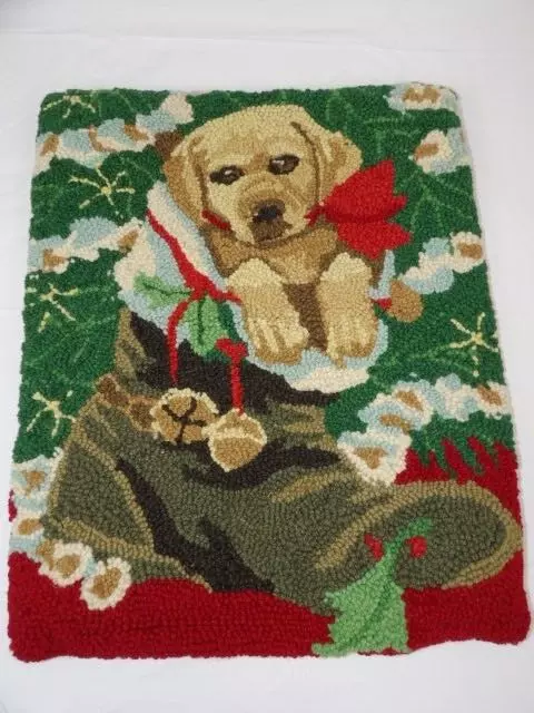 Christmas Puppy Dog Wool Needle Punch Throw Pillow Cover