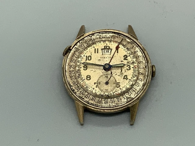 VINTAGE STEELCO TRIPLE Calendar Moonphase Watch Super Rare