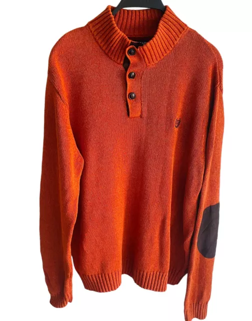 Chaps Jumper SzM Sweater 1/4 Button Pullover Elbowpads Orange Cotton Casual