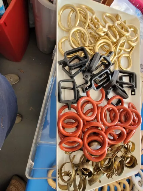Large Lot of Vintage Brass plastic Clip on Cafe Curtain Drapery Rings