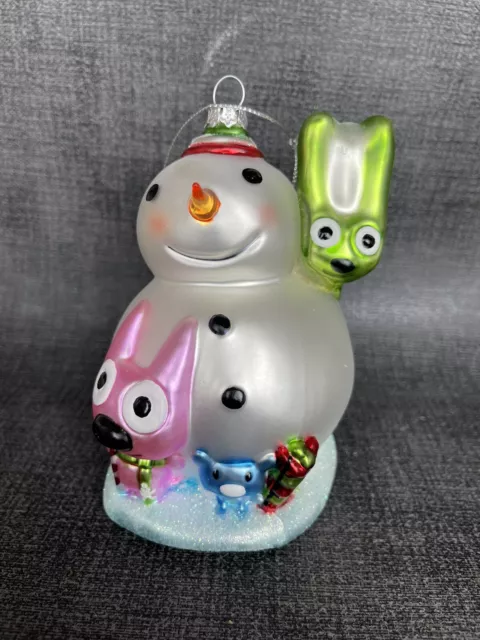 Hoops and Yoyo Snow Buddies Snowman Glitter Glass Christmas Ornament Large