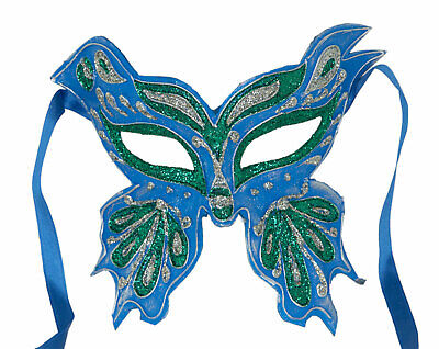 Mask from Venice Butterfly Farfella Blue Green With Glitter Paper Mache 22655