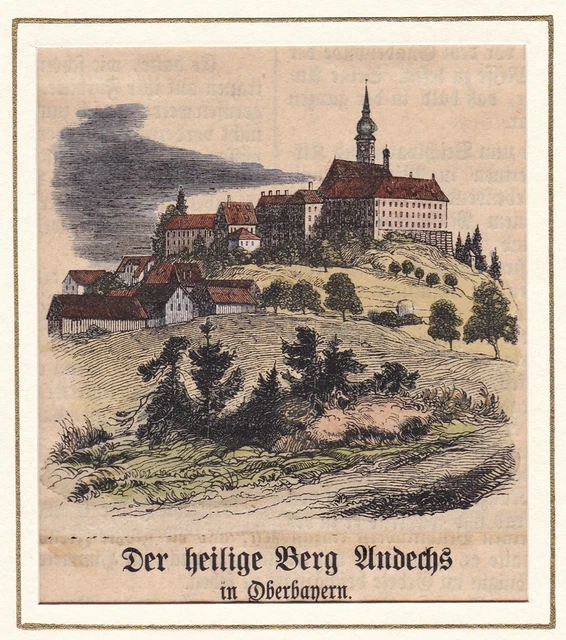 Andechs LK Starnberg Oberbayern Bayern Ansicht Holzstich woodcut 1870