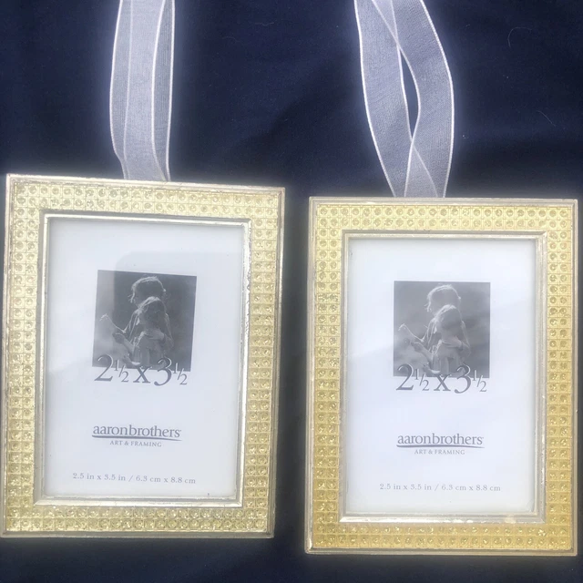 Aaron Brothers Pair Of Miniature 2.5 x 3.5 Small, Gold, Ornament Picture Frames