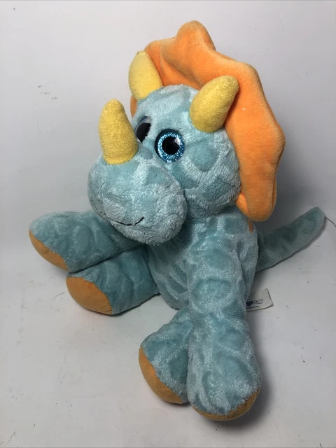 Hug Fun Plush Teal Dinosaur Hearts Big Glitter Sparkle Eyes Triceratops