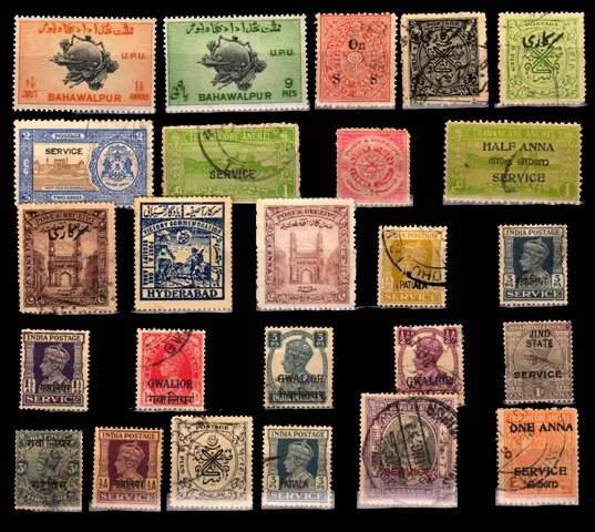 INDIAN STATES 250 Stamps Lot, 25 Different STAMPS x 10, Old Stamps