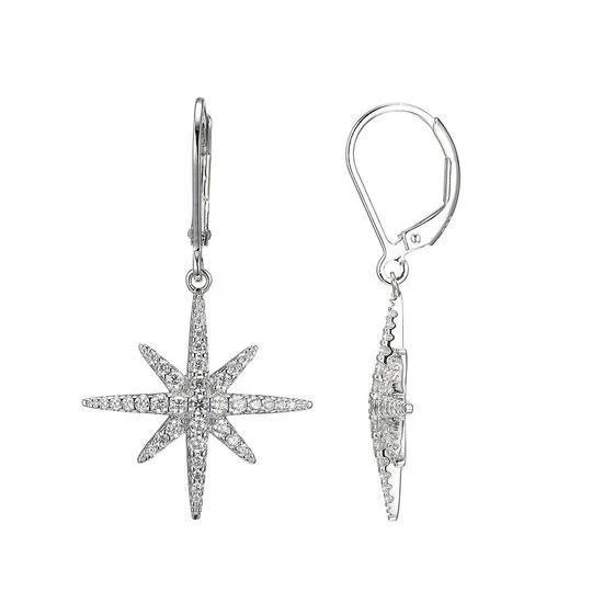 SS Lab-Created CZ Starburst Drop Earrings