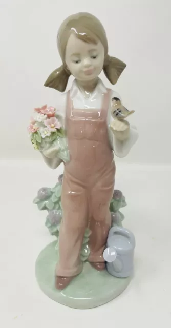 Lladro Spring Girl Flowers Bird Watering Can Porcelain Figure #5217 Flaw