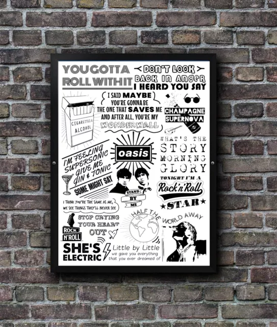 Oasis Lyric Poster Doodle Song Print Band Merch Wall Art Home Decor Gift Idea