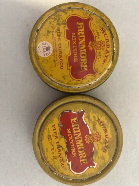 Murrays Erinmore Mixture Pipe Tobacco 2 Vintage Tins. Worn Condition.