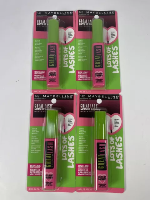 4 Pack Maybelline Great Lash Lots Of Lashes Washable Mascara, Brownish Black 142