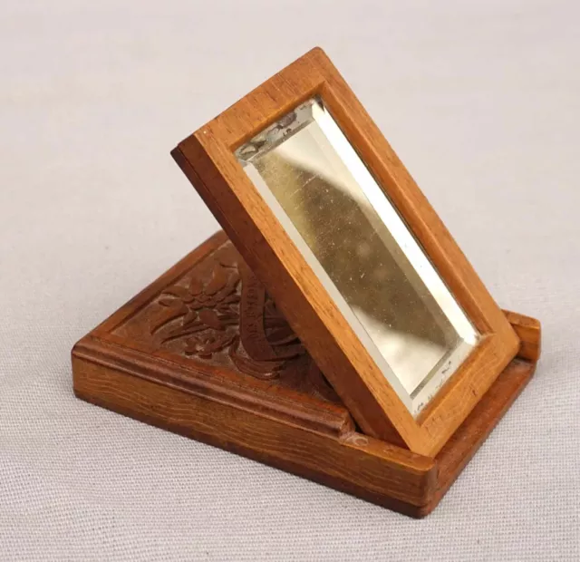 French Alps Black Forest Folding Mirror Carved Wood Case Des Bossons Chamonix
